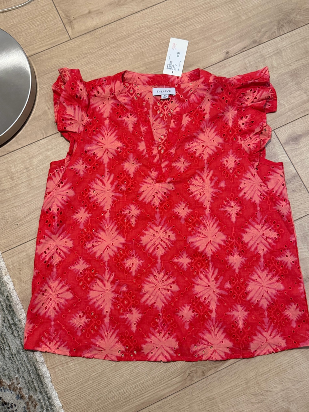 Evereve Red Eyelet Tie-Dye Blouse